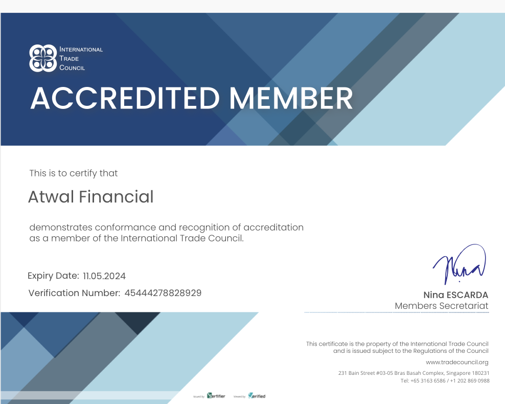 International Trade Council Accredited Member certificate issued to Ranjit Atwal on 12 May 2025