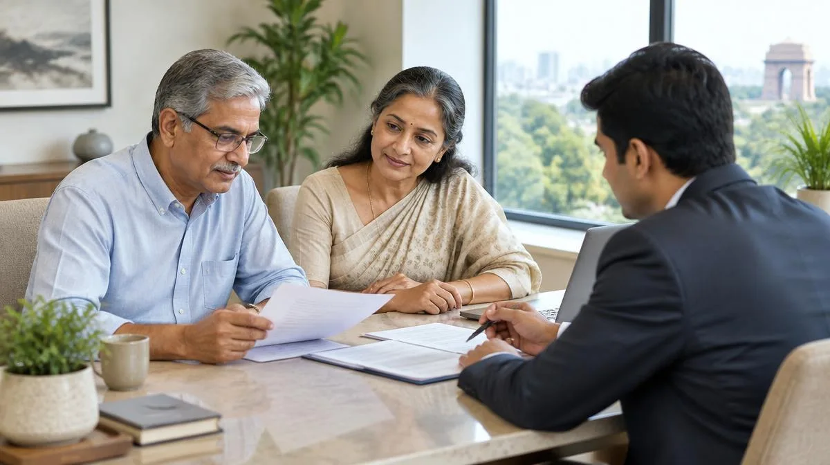 Indian family planning their return from the UK to India, reviewing UK pension and tax documents